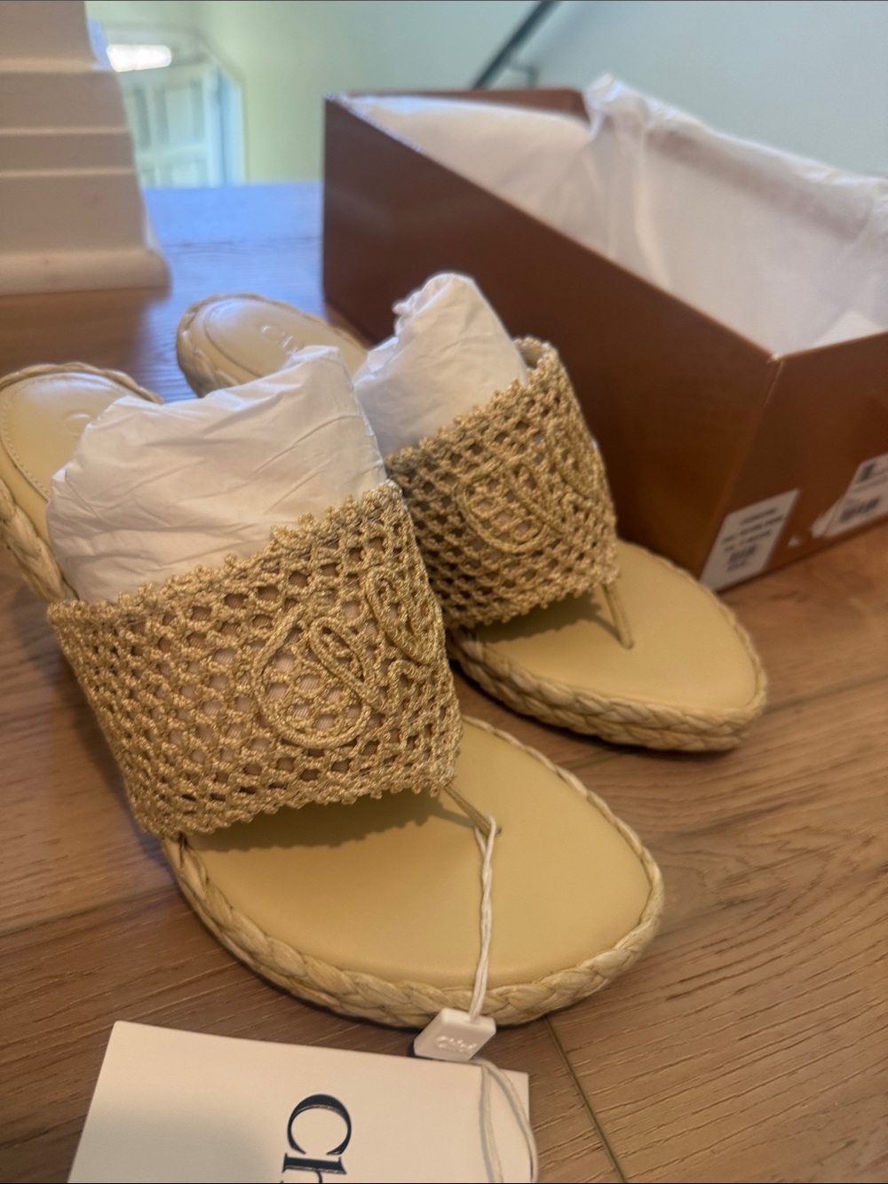 Brand new with tags authentic  Chloe Beige Braided Slide Sandals size 37